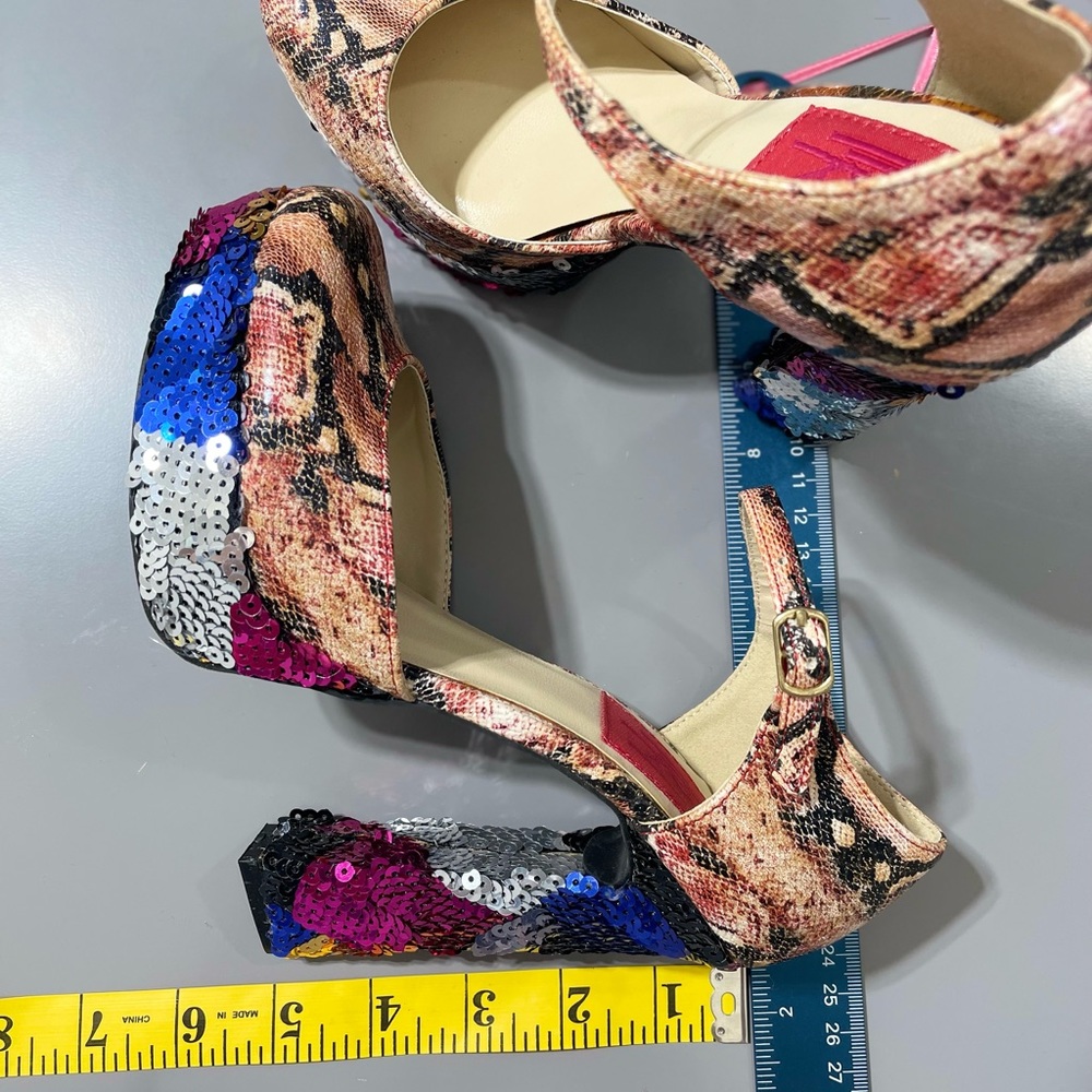 FRH platform 5 inch heels snake print and multicolor sequins. Brand new!